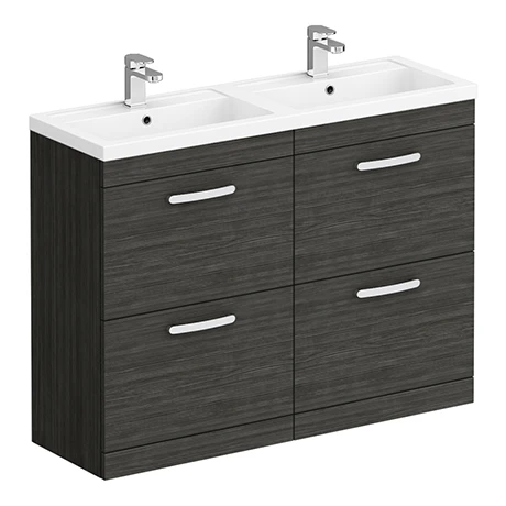 Brooklyn 1205mm Black Double Basin 4 Drawer Vanity Unit - Modern Bathroom Storage Solution 1 Brooklyn 1205mm Black Double Basin 4 Drawer Vanity Unit - Modern Bathroom Storage Solution