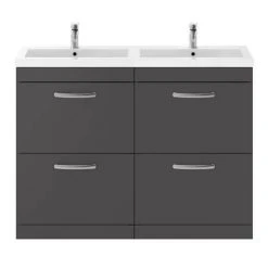 Brooklyn 1205mm Gloss Grey Double Basin 4 Drawer Vanity Unit - Stylish & Functional Bathroom Furniture -Vanity Units Shop DBFS12GG4D d3 460