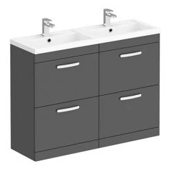 Brooklyn 1205mm Gloss Grey Double Basin 4 Drawer Vanity Unit - Stylish & Functional Bathroom Furniture