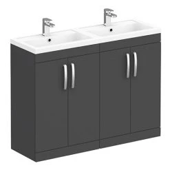 Brooklyn 1205mm Gloss Grey Double Basin Vanity Unit | Modern Double Sink Bathroom Furniture