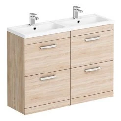 Brooklyn 1205mm Natural Oak Double Basin 4 Drawer Vanity Unit - Stylish & Functional Bathroom Furniture