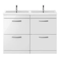 Brooklyn 1205mm Gloss White Double Basin 4 Drawer Vanity Unit with Mirror & Countertop -Vanity Units Shop DBFS12W4D d4 460