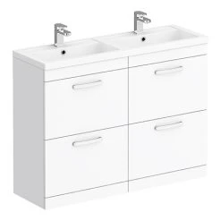 Brooklyn 1205mm Gloss White Double Basin 4 Drawer Vanity Unit with Mirror & Countertop
