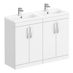 Brooklyn 1205mm White Gloss Double Basin Vanity Unit - Modern Bathroom Storage Solution