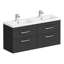 Brooklyn 1205mm Black Wall Hung Double Basin Vanity Unit | Modern Bathroom Storage Solution