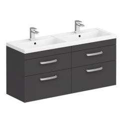Brooklyn 1205mm Gloss Grey Wall Hung Double Basin Vanity Unit | Modern Bathroom Furniture