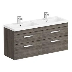 Brooklyn 1205mm Grey Avola Wall Hung Double Basin Vanity Unit | Modern Double Sink Vanity