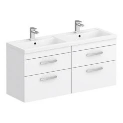 Brooklyn 1205mm White Gloss Wall Hung Double Basin Vanity Unit | Modern Bathroom Storage