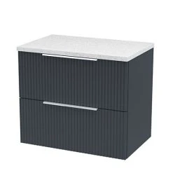 Venice Fluted 600mm Anthracite Wall Hung Vanity Unit with White Worktop & Chrome Handles - 2 Drawer Design