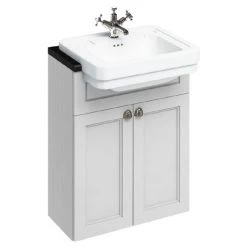Burlington 60 2-Door Vanity Unit & Classic Semi-Recessed Basin - Matt White | Freestanding Bathroom Vanity