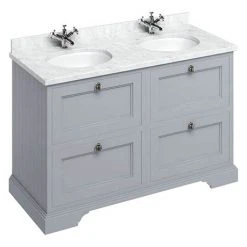 Burlington 130 4-Drawer Vanity Unit & Minerva Worktop with Double Basin - Classic Grey | Double Sink Bathroom Vanity