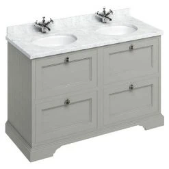Burlington 130 4-Drawer Freestanding Vanity Unit & Minerva Worktop with Double Basin - Dark Olive