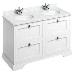 Burlington 130 4-Drawer Vanity Unit & Minerva Worktop with Double Basin - Matt White | Freestanding Bathroom Vanity
