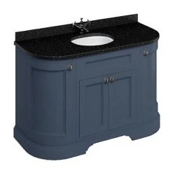 Burlington 134 4-Door Curved Vanity Unit with Minerva Black Granite Worktop & Basin - Blue | Freestanding Vanity Unit