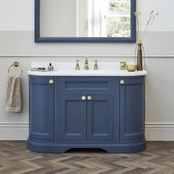 Burlington 134 4-Door Curved Vanity Unit with Minerva Black Granite Worktop & Basin - Blue | Freestanding Vanity Unit -Vanity Units Shop FC1B BW13 D2 460