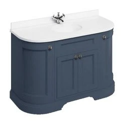 Burlington 134 4-Door Curved Vanity Unit with Minerva White Worktop & Basin in Blue - Stylish Freestanding Bathroom Furniture