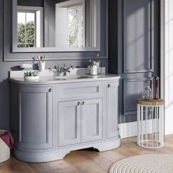 Burlington 134 4-Door Curved Vanity Unit with Minerva Worktop & Basin - Classic Grey | Freestanding Bathroom Furniture -Vanity Units Shop FC1G BC13 D4 460