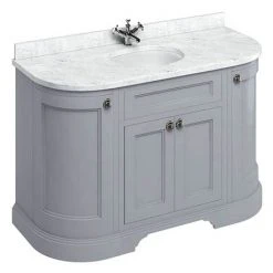 Burlington 134 4-Door Curved Vanity Unit with Minerva Worktop & Basin - Classic Grey | Freestanding Bathroom Furniture