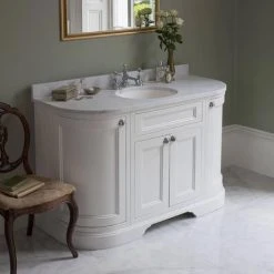 Burlington 134 4-Door Curved Vanity Unit & Minerva Worktop with Basin - Matt White | Freestanding Bathroom Storage -Vanity Units Shop FC1O BC13 D2 460 1