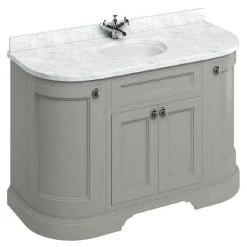 Burlington 4-Door Curved Vanity Unit with Minerva Worktop & Basin - Dark Olive | Freestanding Bathroom Storage