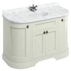 Burlington 134 4-Door Curved Vanity Unit & Minerva Worktop with Basin - Sand | Freestanding Bathroom Furniture