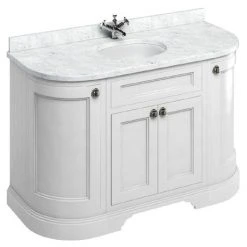 Burlington 134 4-Door Curved Vanity Unit & Minerva Worktop with Basin - Matt White | Freestanding Bathroom Storage