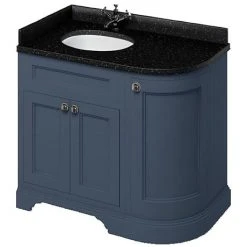 Burlington Floor Standing Corner Vanity Unit - Blue - Left Hand 1000mm with Black Granite Worktop | Freestanding Vanity Unit