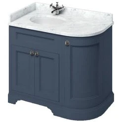 Burlington Floor Standing Corner Vanity Unit - Blue - Left Hand 1000mm with Minerva White Worktop | Freestanding Vanity Unit