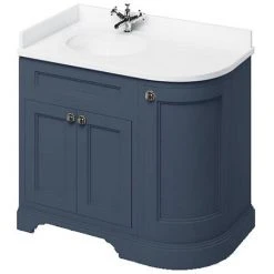 Burlington Floor Standing Corner Vanity Unit - Blue - Left Hand 1000mm with Minerva White Worktop | Freestanding Vanity Unit