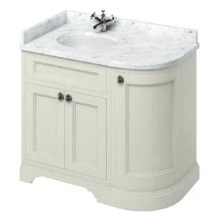 Burlington 100 3-Door Corner Vanity Unit & Minerva Worktop with Basin (Sand - Left Hand) - Freestanding Vanity Unit