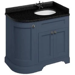 Burlington Floor Standing Corner Vanity Unit - Blue - Right Hand 1000mm with Black Granite Worktop | Freestanding Vanity Unit