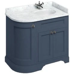 Burlington Floor Standing Corner Vanity Unit - Blue - Right Hand 1000mm with Carrara White Worktop | Freestanding Bathroom Furniture