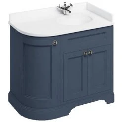 Burlington Floor Standing Corner Vanity Unit - Blue - Right Hand 1000mm with Minerva White Worktop