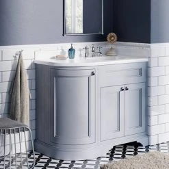 Burlington Floor Standing Corner Vanity Unit - Classic Grey - Right Hand 1000mm with Worktop | Freestanding Bathroom Storage -Vanity Units Shop FC3G BC98R D4 460