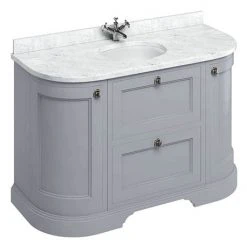 Burlington 134 2-Door/Drawer Curved Vanity Unit & Minerva Worktop with Basin - Classic Grey | Freestanding Vanity Unit