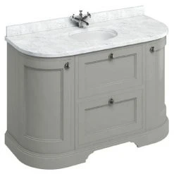 Burlington 134 2-Door/Drawer Curved Vanity Unit & Minerva Worktop with Basin - Dark Olive | Freestanding Vanity Unit | Burlington Bathrooms