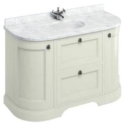 Burlington 134 2-Door/Drawer Curved Vanity Unit & Minerva Worktop with Basin - Sand | Freestanding Vanity Unit