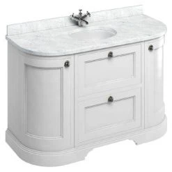 Burlington 134 2-Door/Drawer Curved Vanity Unit & Minerva Worktop with Basin - Matt White | Freestanding Bathroom Vanity