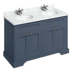 Burlington 130 4-Door Vanity Unit & Minerva Carrara White Worktop with Double Basin - Blue | Double Sink Vanity Unit