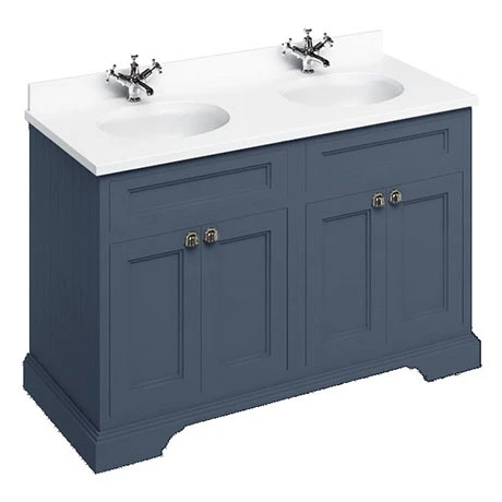 Burlington 130 4-Door Vanity Unit with Minerva White Worktop & Double Basin - Blue | Freestanding Vanity Unit 1 Burlington 130 4-Door Vanity Unit with Minerva White Worktop & Double Basin - Blue | Freestanding Vanity Unit