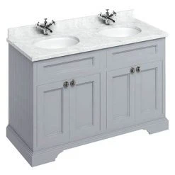 Burlington 130 4-Door Vanity Unit & Minerva Worktop with Double Basin - Classic Grey | Double Sink Vanity Unit
