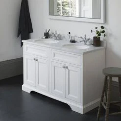 Burlington 130 Matt White 4-Door Freestanding Vanity Unit with Minerva Worktop & Double Basin -Vanity Units Shop FC9O BC12 D1 460