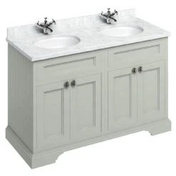 Burlington 130 4-Door Freestanding Vanity Unit & Minerva Worktop with Double Basin - Dark Olive