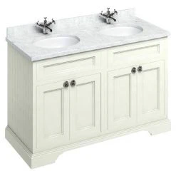 Burlington 130 4-Door Vanity Unit & Minerva Worktop with Double Basin - Sand | Freestanding Bathroom Vanity