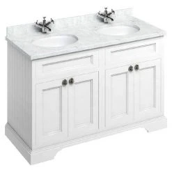 Burlington 130 Matt White 4-Door Freestanding Vanity Unit with Minerva Worktop & Double Basin