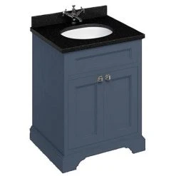 Burlington 65 2-Door Freestanding Vanity Unit with Minerva Black Granite Worktop & Basin - Elegant Blue Design