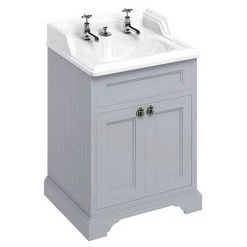 Burlington 65 2-Door Freestanding Vanity Unit with Classic Grey Invisible Overflow/Waste Basin - 2 Tap Hole