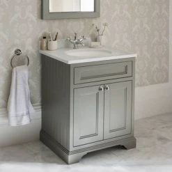 Burlington 65 2-Door Vanity Unit & Minerva Worktop with Basin - Classic Grey | Freestanding Bathroom Storage -Vanity Units Shop FF8G BC66 D2 460