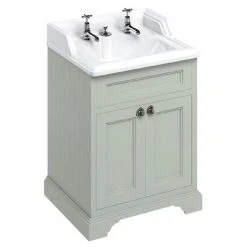 Burlington 65 2-Door Freestanding Vanity Unit with Classic Invisible Overflow/Waste Basin - Dark Olive, 2 Tap Holes
