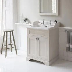 Burlington 65 2-Door Vanity Unit & Classic Basin - Matt White | Freestanding Bathroom Furniture -Vanity Units Shop FF8O B15 1TH D2 460